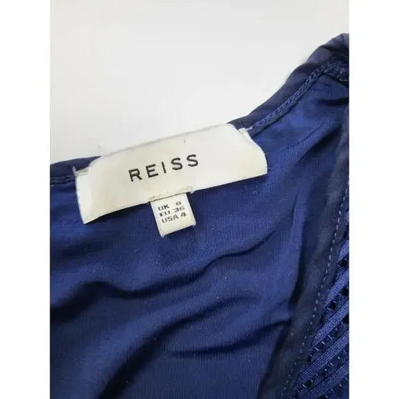 Reiss Topaz Blue Textured Fit & Flare Dress Sleeveless - Picture 4 of 9